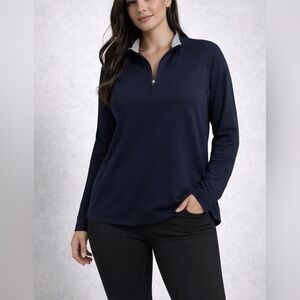 J.Crew Factory Navy Performance Quarter Zip Sweater Large EUC